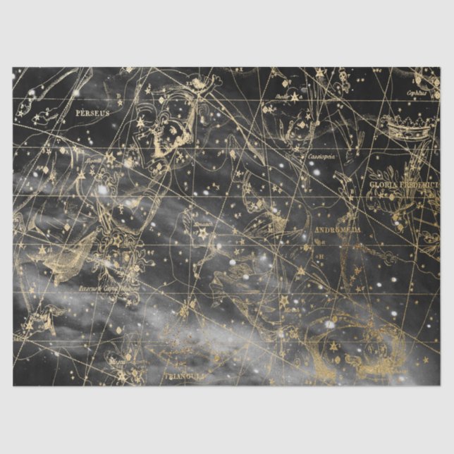 Gold and Black Galaxy Star Map Series Design 1 Tissue Paper (Front)