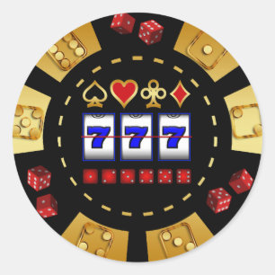 GOLD AND BLACK GAMING POKER CHIP CLASSIC ROUND STICKER