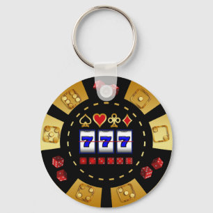 GOLD AND BLACK GAMING POKER CHIP KEY RING
