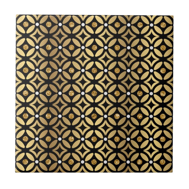 Gold And Black Geometric Pattern Ceramic Tile (Front)