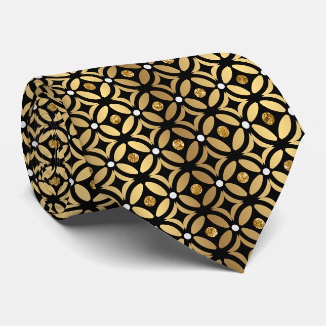 Gold And Black Geometric Pattern  Tie (Rolled)