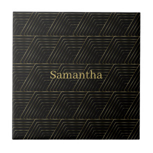 Gold And Black Geometric Repeat Pattern Ceramic Tile
