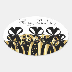 Gold and Black Gift Presents   Customise Oval Sticker