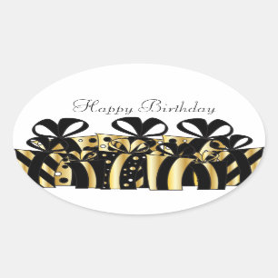 Gold and Black Gift Presents   Customise Oval Sticker
