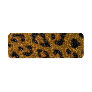 Gold and Black Girly Glitter Cheetah Print Return Address Label