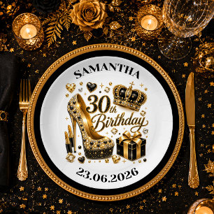 Gold And Black Glam 30th Birthday Plate Design Lux