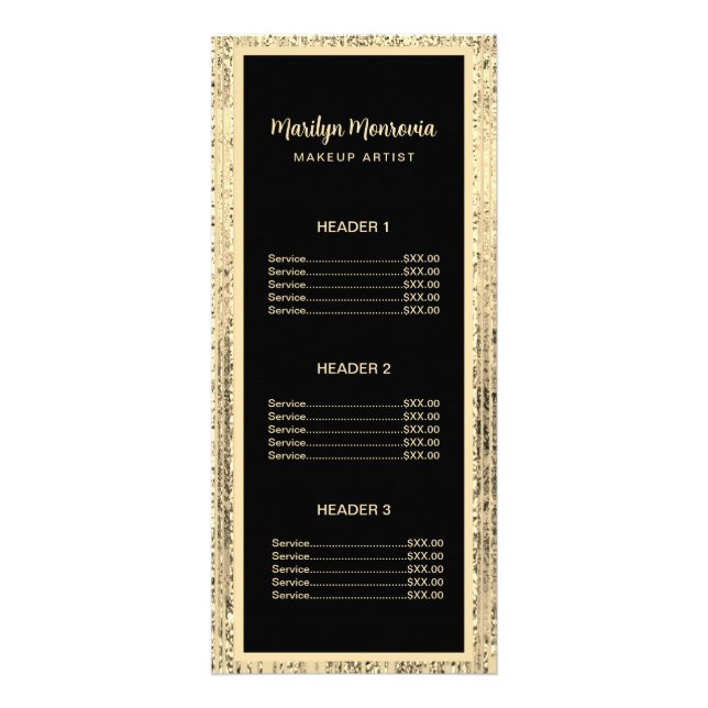 Gold and Black Glam Beauty Salon Rack Card (Front)