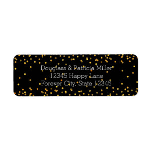 Gold and Black Glam Confetti Dots Return Address Label