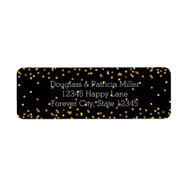 Gold and Black Glam Confetti Dots Return Address Label (Front)