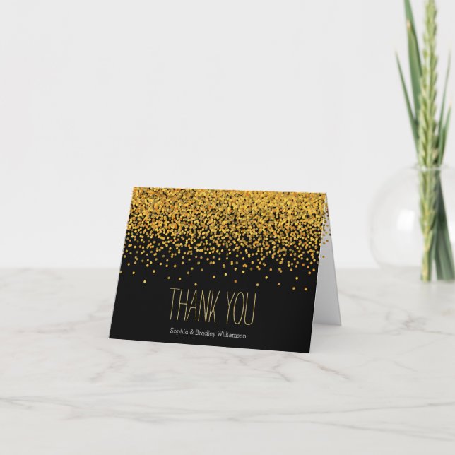 Gold and Black Glam Confetti Dots Thank you (Front)