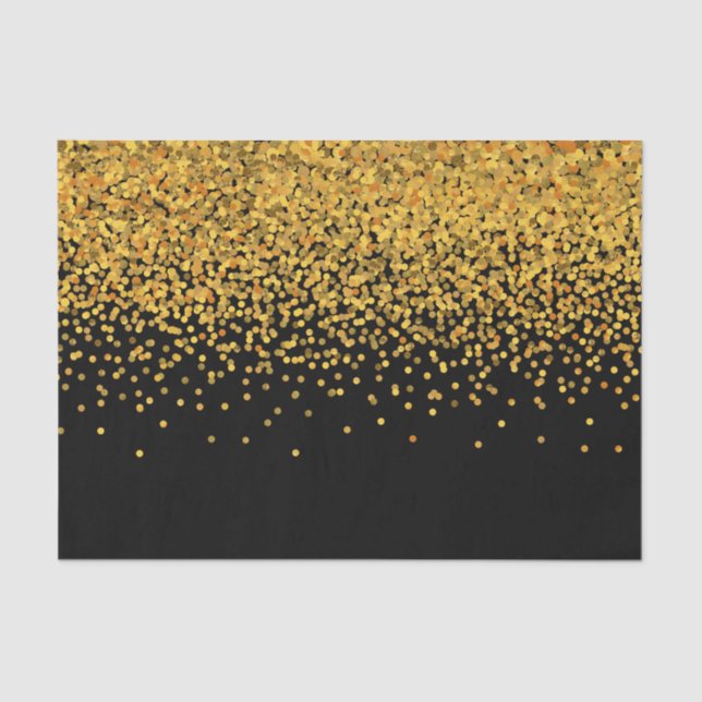 Gold and Black Glam Confetti Dots Tissue Paper (Front)