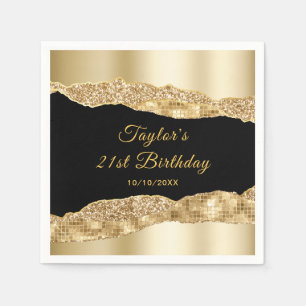 Gold and Black Glam Tears Birthday Party Napkin