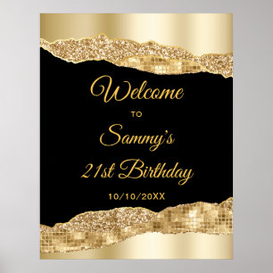 Gold and Black Glam Tears Birthday Welcome Poster