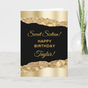 Gold and Black Glam Tears Sweet Sixteen Card