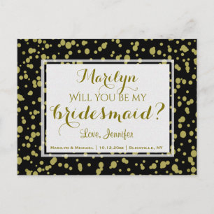 Gold and Black Glam   Will You Be My Bridesmaid? Invitation Postcard