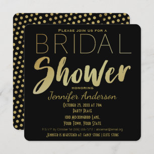 Gold and Black Glamour Theme Bridal Shower Invitation