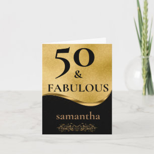 Gold and Black Glitter 50 & Fabulous Birthday Card