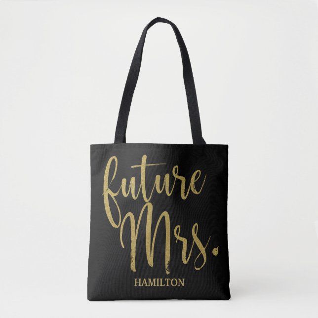 Gold and Black Glitter Bachelorette Drinking Team Tote Bag (Front)