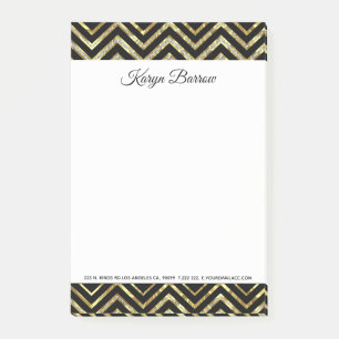 Gold And Black Glitter Chevron Post-it Notes