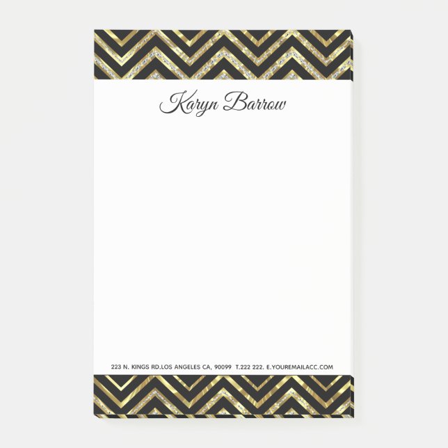 Gold And Black Glitter Chevron Post-it Notes (Front)