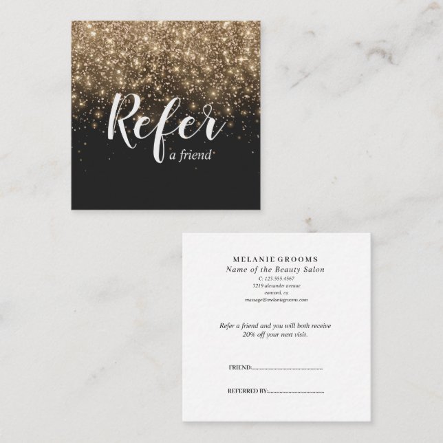 Gold And Black Glitter Elegant Refer A Friend  Referral Card (Front/Back)