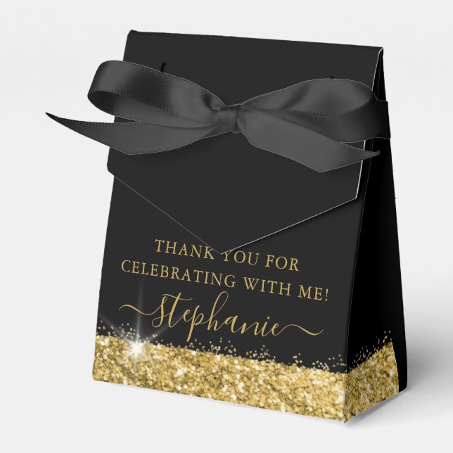 Gold and Black  Glitter Speck Confetti Triangle Favour Box (Front Side)