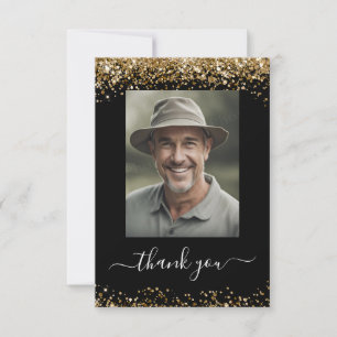 Gold and Black Glitter Thank You photo Card