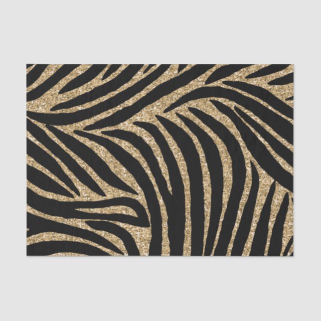 Gold and Black Glitter Zebra Print Tissue Paper (Front)