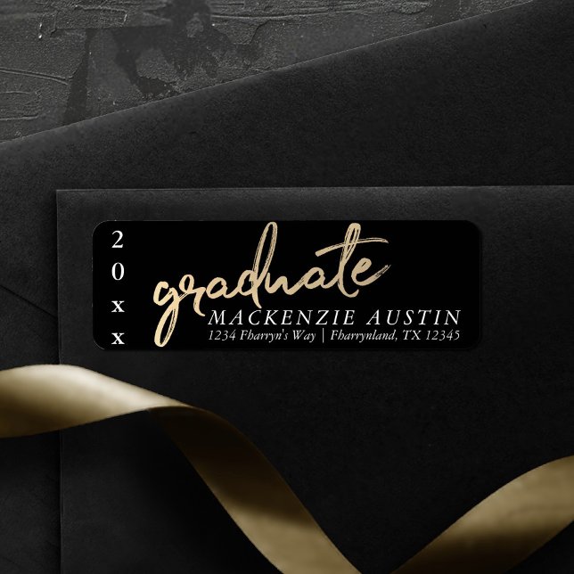Gold and Black Graduate | Return Address Label (Creator Uploaded)