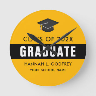 Gold and Black Graduation Congrats Custom Round Clock