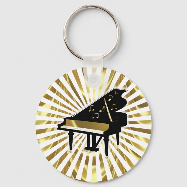 Gold and Black Grand Piano Music Notes Key Ring (Front)