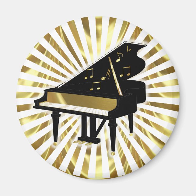 Gold and Black Grand Piano Music Notes Magnet (Front)