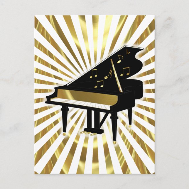 Gold and Black Grand Piano Music Notes Postcard (Front)