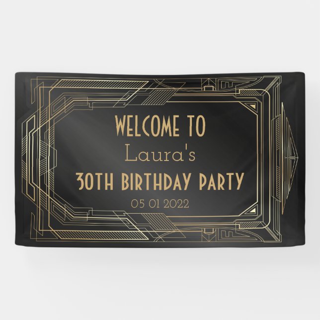 Gold and Black Great Gatsby Party Banner Back Drop (Horizontal)