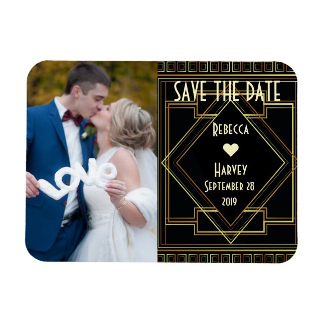 gold and black great gatsby wedding save the date magnet (Horizontal)