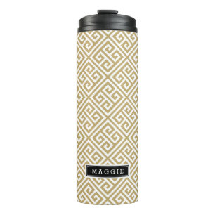Gold and Black Greek Key Monogram Thermal Tumbler