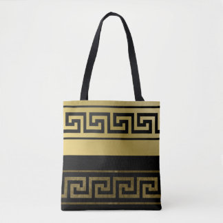 Gold and Black Greek Key Tote Bag