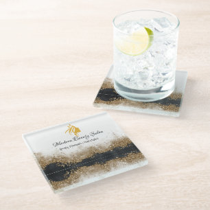 Gold and black Hairstylist Salon Glass Coaster