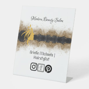 Gold and black Hairstylist Salon Pedestal Sign