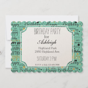Gold and Black Happy Birthday Confetti birthday Invitation