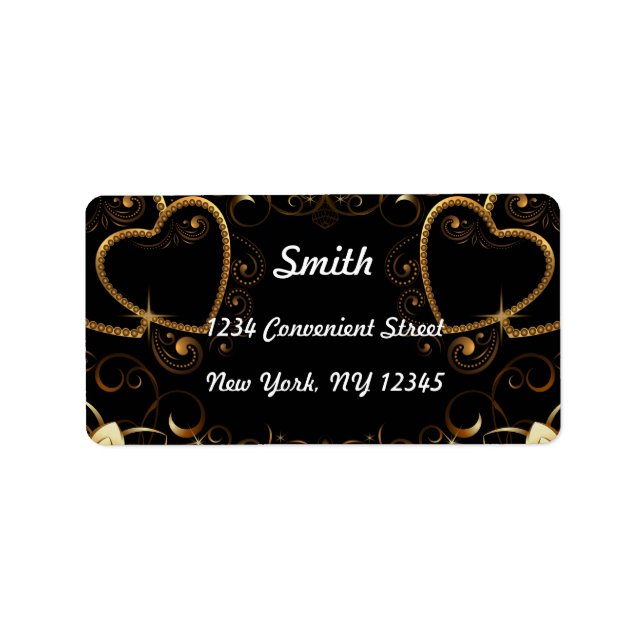 Gold And Black Hearts Return Address Label (Front)