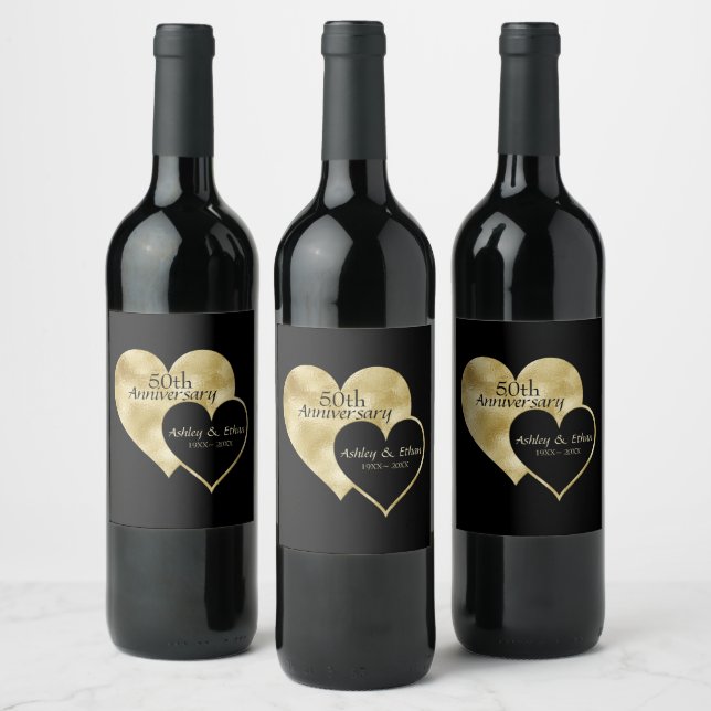 Gold And Black Hearts Wine Label (Bottles)