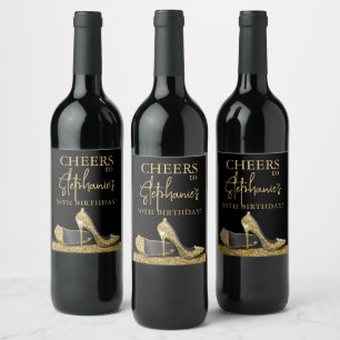Gold and Black High Heel Shoes Cheers Custom  Wine Label