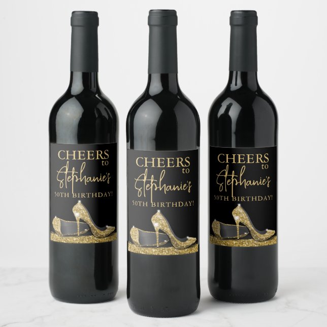 Gold and Black High Heel Shoes Cheers Custom  Wine Label (Bottles)