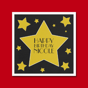 Gold And Black Hollywood Stars Birthday Napkin