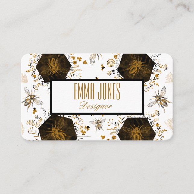 Gold and Black Honey Bee Business Card (Front)