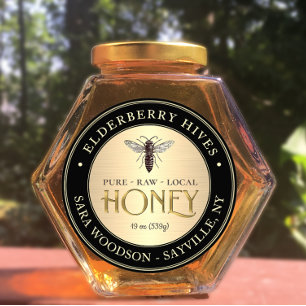 Gold and Black Honey Label with Vintage Queen Bee