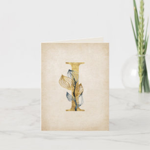 Gold and Black I Monogram With Leaves Note Card