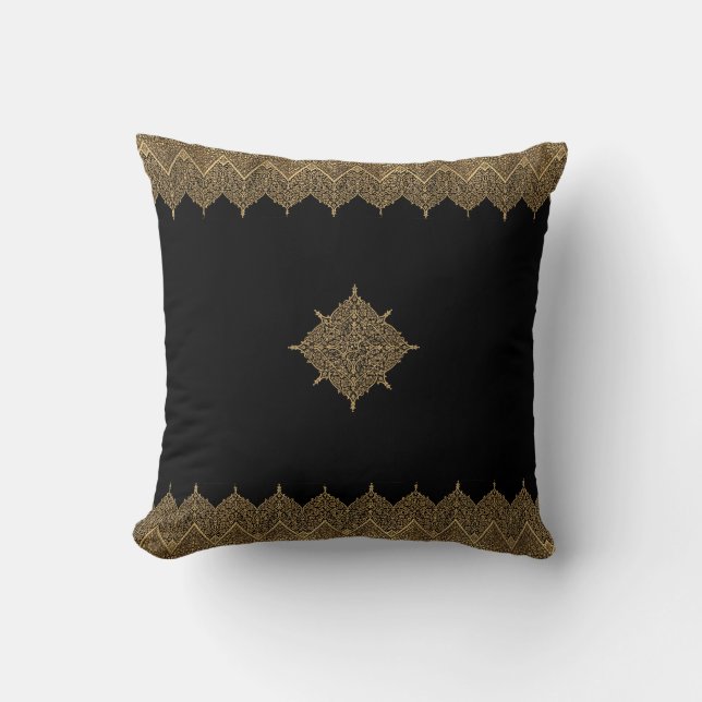 Gold and Black Indian Motif Cushion (Front)