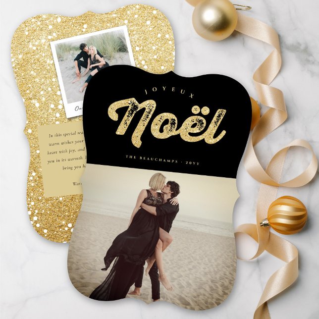 Gold And Black Joyeux Noel Stylish Christmas Photo Holiday Card (Creator Uploaded)